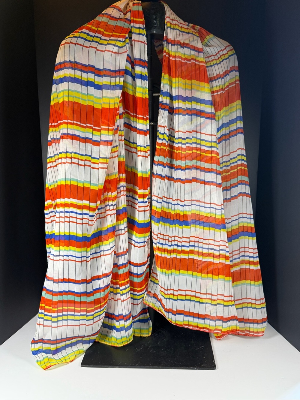 2CHIC Retro Sheer Multi-Color Striped Grid Rectangular Scarf - Picture 2 of 5